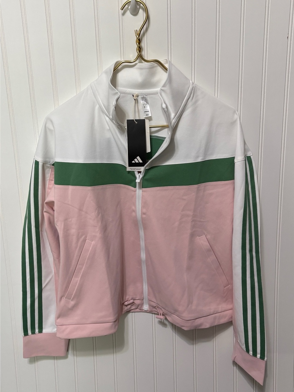 adidas Ultimate365 TWISTKNIT Golf Pink Green Track Jacket Womens Size Small NEW